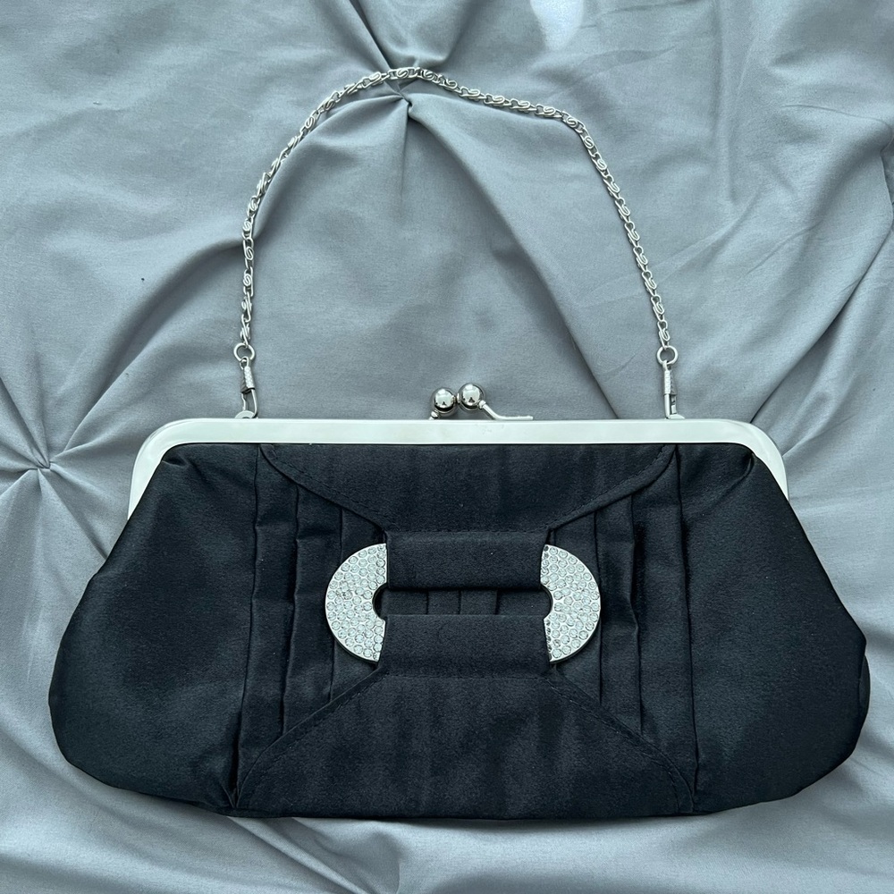 Satin black evening bag